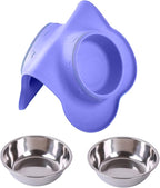 Hubulk Pet Dog Bowls 2 Stainless Steel Dog Bowl with No Spill Non-Skid Silicone Mat + Pet Food Scoop Water and Food Feeder Bowls for Feeding Small Medium Large Dogs Cats Puppies (Small, Purple)