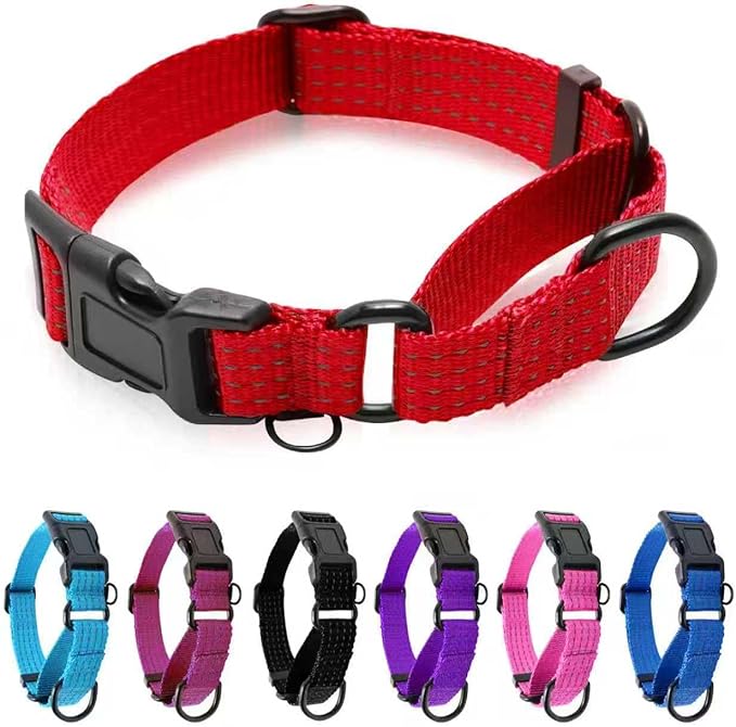 Martingale Dog Collar, Reflective No Pull Training Collar with Quick Release Buckle, Adjustable Heavy Duty Nylon Choker Collars for Small Medium Large Dogs(M,Red)
