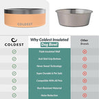 Coldest Dog Bowl - Anti Rust Metal, Non Slip, 3 Layers Insulated Stainless Steel Dog Bowls - Spill Proof & Heavy Duty - Water Bowl for Dogs, Cats & Pets, Dish Washer Safe (64 oz, Sahara Peach)