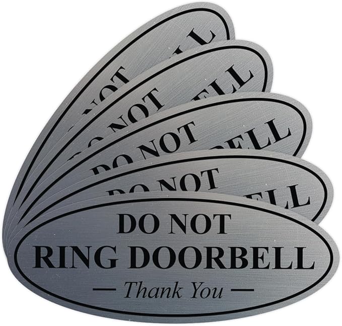 All Quality Oval DO NOT Ring DOORBELL Thank You Sign - Silver Small 5 Pack