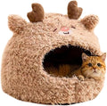 Cat Bed for Indoor Cats Large Cat Bed Cave Durable Cat Tent Bed with Removable Washable Cushion for Pet Cats and Dogs (Deer Style, L (20.9 X 20.9 X 15.7 Inch))