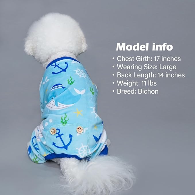KYEESE Dog Pajamas Velvet Dog Pajamas Small Sized Dogs Soft Dogs Clothes Pet Coat Stretchy Doggie Pjs Pet Costume with Whale Pattern Comfy Doggie Jammies Onesie, Medium