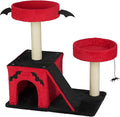 Gothic Cat Tree with Coffin Bed for Indoor Cats, 26" Gothic Cat Tree, Cat Tower with Spacious Cat Condo, 2 Padded Perches, Spider Toy, Scratching Posts, Scratching Ladder for Large Cats, Red & Black