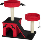 Gothic Cat Tree with Coffin Bed for Indoor Cats, 26" Gothic Cat Tree, Cat Tower with Spacious Cat Condo, 2 Padded Perches, Spider Toy, Scratching Posts, Scratching Ladder for Large Cats, Red & Black