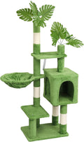 48in Plush Cat Tree with Leaves,Multi-Level Cats Tower,Large Pet Activity Center,with Sisal Scratching Post, Cat Condo, Padded Beds, Cozy Hammock,for Kittens and Indoor Cats (Green)