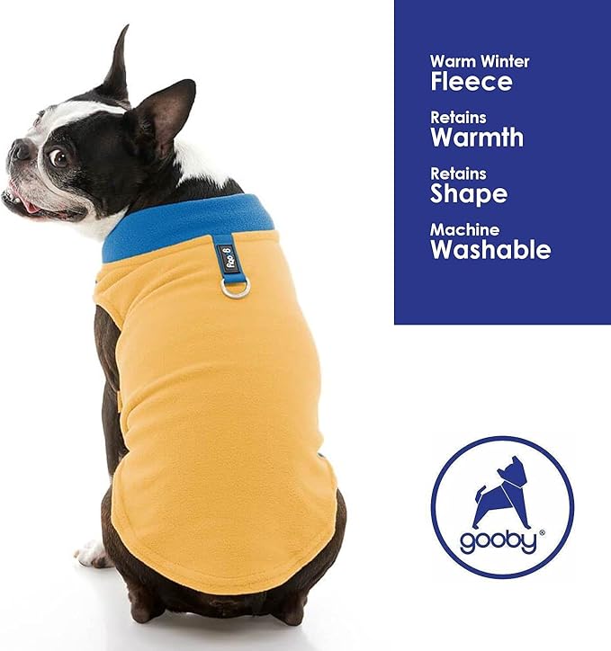 Gooby Half Stretch Fleece Vest Dog Sweater - Honey Mustard, Small - Warm Pullover Fleece Dog Jacket with D-Ring Leash for Small to Medium Dogs