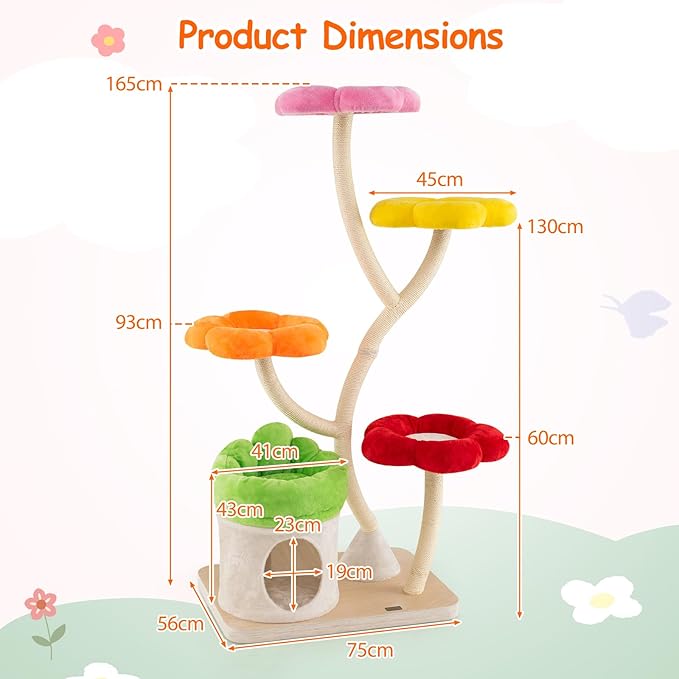 PETSITE 65 Inch Tall Cat Tree, Multi-Level Modern Cat Tree Tower with Sisal Scratching Posts, Cat Condo, Soft Fabric Covered Platforms, Ideal for Indoor Cats Large Adult (Multi)