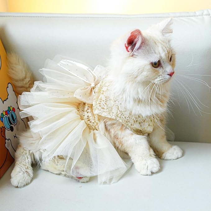 ANIAC Small Dog Dresses,Girl Puppy Princess Tutu Dress with Bow Knot,Cat Outfit,Chihuahua Yorkie Clothes for Birthday Wedding (X-Small,GL)