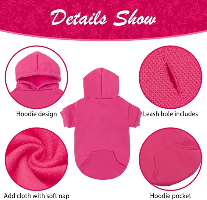 KOOLTAIL Dog Hoodie for Large Medium Small Dogs,Soft and Warm Pet Sweater with Leash Hole and Pocket Boy Girl,Puppy Fall Winter Jacket Clothes,French Pitbull Cold Weather Coat Sweatshirt,Deep Pink M