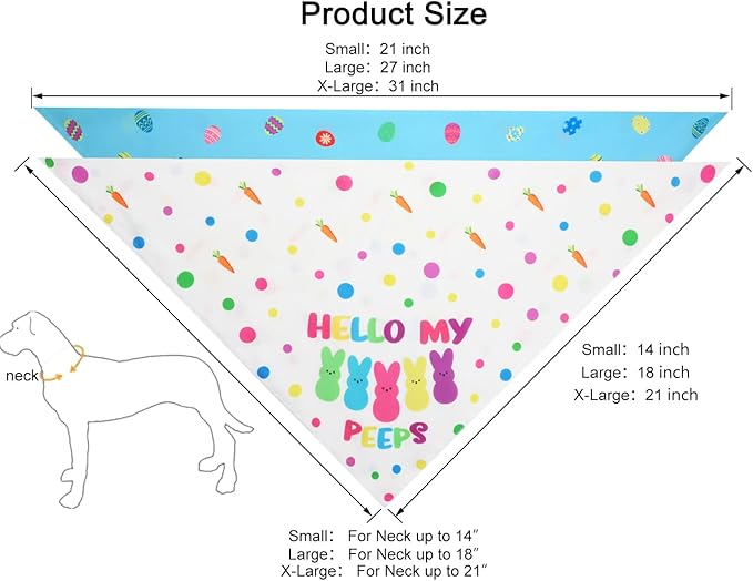 Easter Dog Bandanas 2PCS-XLarge,Adjustable Holiday Party Pets Rabbit Easter Egg Outfits,Triangle Reversible Pet Scarf for Boys and Girls,Dog Costume Gifts for Extra Large Dogs