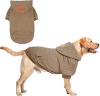 BEAUTYZOO Small Dog Hoodie Sweater with Pockets, Dog Clothes for Small Medium Dogs Boy Girl, Waffle-Like Laminated Cotton Pet Coats with Hat and Leash Hole, Khaki L