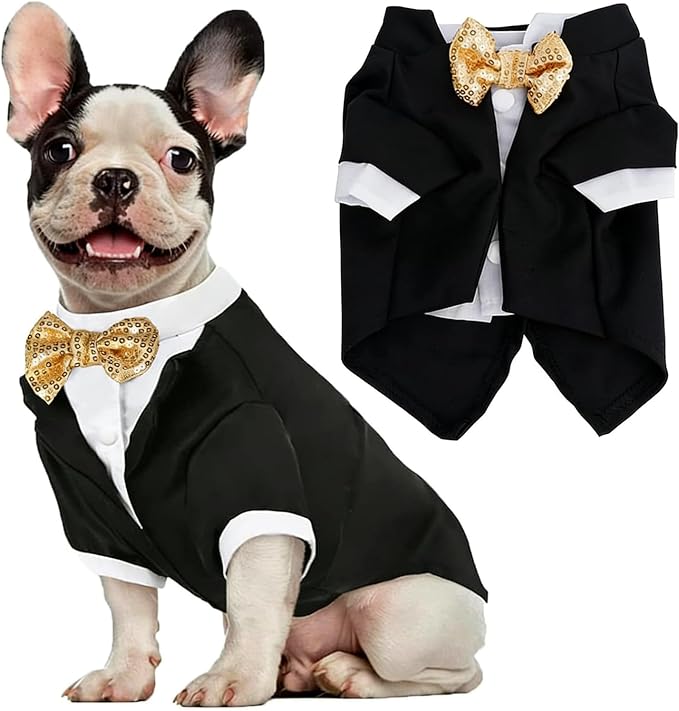 Dog Tuxedo, Formal Pet Clothes Shirt Costume Wedding Attire Party Bow Tie Suit, Pet Outfit for Small Medium Large Dogs Cats, Halloween Pet Costumes Birthday Puppy Clothing Christmas Apparel (XL)