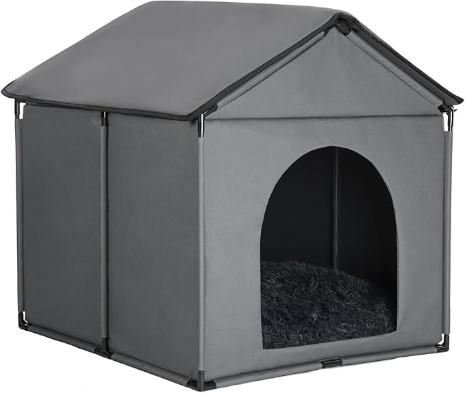 Large Dog House Soft Indoor (Int 30x28x23in/Ext 31x30x31in) for Labrador, Husky, Samoyed, Golden Retriever, German Shepherd, Large Pet House with Soft Cushion, Oxford Fabric, Gray