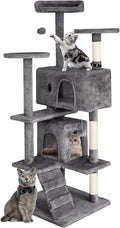 Cat Tree 53 inches Cat Tower for Indoor Cats Cat House with Replaceable and Removable Dangling Ball Cat Trees and Towers with Funny Toys, Light Gray