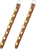 Frienda Hanging Jingle Sleigh Bells 7-Bell Dog Doorbells for Door Knob Faux Leather Belts Go Outside Dog Bells Christmas Decor and Holiday Decorations, 18.7 x 1.8 x 1 Inches(Light Brown with Gold)