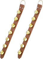 Frienda Hanging Jingle Sleigh Bells 7-Bell Dog Doorbells for Door Knob Faux Leather Belts Go Outside Dog Bells Christmas Decor and Holiday Decorations, 18.7 x 1.8 x 1 Inches(Light Brown with Gold)