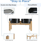 SPUNKYJUNKY Elevated Dog Bowls Ceramic, 7.3'' Dogs Food Water Bowls Raised with Non-Slip Bamboo Stand for Medium to Large Sized Breed Microwave Dishwasher Safe - 42 OZ,Skull Black