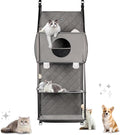 Hanging Cat Tree - Door Mounted Climber Cat Wall Cat Hammock for Indoor, Hanging/Elevated Bed - 4 Story with Removable Pillow, Roller Blind and Ball Toy