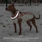 FUAMEY Dog Coat for Large Dogs,Waterproof Dog Winter Jacket with Harness Built in Puppy Cold Weather Coats Reflective Pet Vest with Zipper Warm Fleece Dogs Snowsuit Windproof Red Plaid XXXL