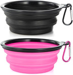 Dog Bowl Pet Collapsible Bowls, 2 Pack Collapsible Dog Water Bowls for Cats Dogs, Portable Pet Feeding Watering Dish for Walking Parking Traveling with 2 Carabiners (Small, Black & Pink)