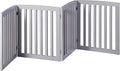 JungleA Freestanding Foldable Pet Gate for Dogs, 24 inch 4 Panels Step Over Fence,Pet Door, Dog Gate for Room, Doorway, Stairs (Grey)