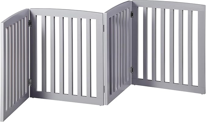 JungleA Freestanding Foldable Pet Gate for Dogs, 24 inch 4 Panels Step Over Fence,Pet Door, Dog Gate for Room, Doorway, Stairs (Grey)