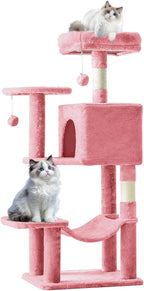 Sweetcrispy 44 Inch Cat Tree Tower, Cat Climbing Tower with Natural Sisal Scratching Posts, Hammock, Pet Condo for Indoor Cats and Kittens Play, Pink