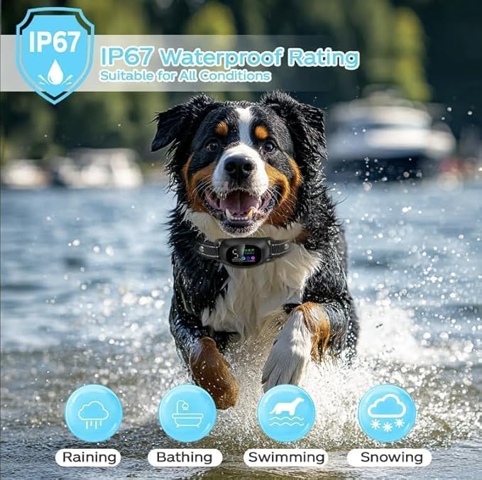 2in1 Bark Collar for Large Medium Small Dogs Shock Collar Smart Rechargeable Anti Stop Barking Device Training Collar Automatic and Manual Mode with Remote Tag Beep Vibrartion Shock for All Breeds
