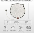 Personalized Cat Scratcher Mat, Customized with Name Text Natural Cotton Rope Round Horizontal Cat Scratching Pads with Ball Toy, Cat Furniture Protector for Wall, Couch, Carpets, Sofa (White)