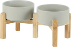 Ceramic Raised Double Bowls Set with Stand, 2 Heights Elevated, Food & Water Bowls for Small Breed Dogs, Weighted Dog Dishes, Pet Bowl(6.1'',28.7oz, Grey)