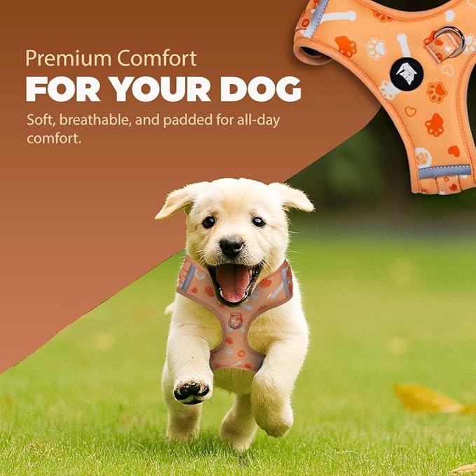 Haminway No-Pull Dog Harness for Medium Dogs – Reflective, Breathable Vest with Adjustable Chest & Neck Straps – Easy to Wear, Anti-Choke Harness for Safer Walks (Orange, Size Medium)