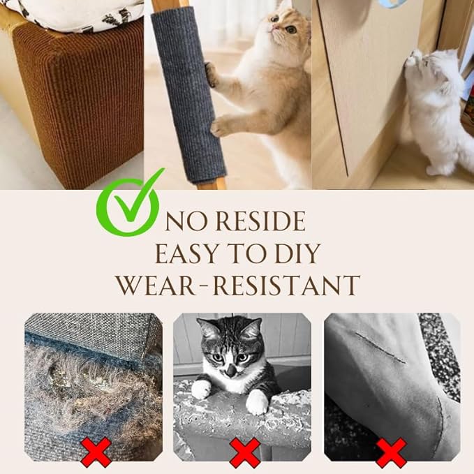 78.7"x15.8" Cat Scratching Carpet Mat Furniture Protector, Covering DIY Cat Tower,and Replacement Pads, Self-Adhesive Trimmable Mat (Khaki)