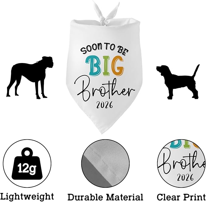 Soon to Be Big Brother 2026 Dog Bandanas Pregnancy Announcement Big Brother White Pet Apparel Bandana Gender Reveal Photo Prop Accessories for Dog Lovers Owner Gift