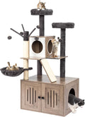 VINGLI Cat Tree Tower with Litter Box, 54" H All-in-1 Wooden Cats Condo, Cat Tower wih Scratching Posts, Houses for Indoor Kittens Hidden Cat Washroom Furniture, Gray (Large-54 H)