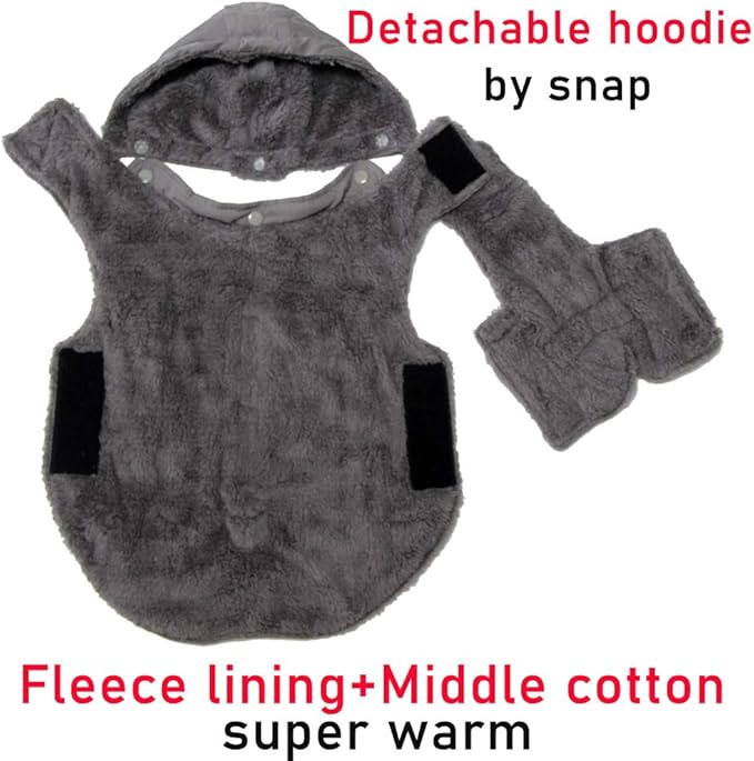 Fleece Dog Hoodie for Small Medium Dogs Super Warm Puppy Jacket for Cold Winter Dog Coats,Grey M