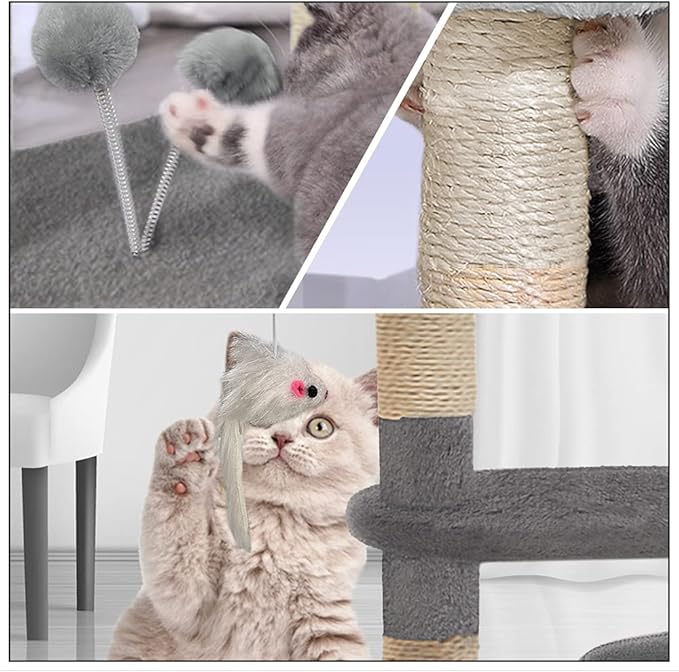 VOUNOT Cat Tree Tower, Cat Condo with Sisal Scratching Post, Multi Level Cat Climbing Frame Indoors, Cat Activity Tree, Grey, XL