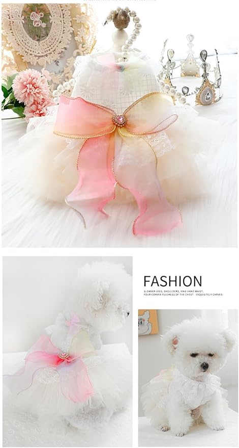 Fashion Sweet Puppy Dog Blingbling Princess Skirt Pet Dog Lace Cake Camisole Tutu Dress D-Pink M