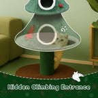 COMHOMA Christmas Cat Tree with 2 Cozy Houses,52" Holiday Cat Tower with Anti-Tip Safety,Festive Indoor Cat Climbing Furniture with Dangling Balls,Cat House and Climbing Tower for Kittens