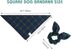 E-Clover Green Dog Bandanas Boy & Matching Scrunchie Set Plaid Dog Scarf Kerchief for Medium Large Dog Pet Bandana Owner Gifts Blue St Patrick Spring