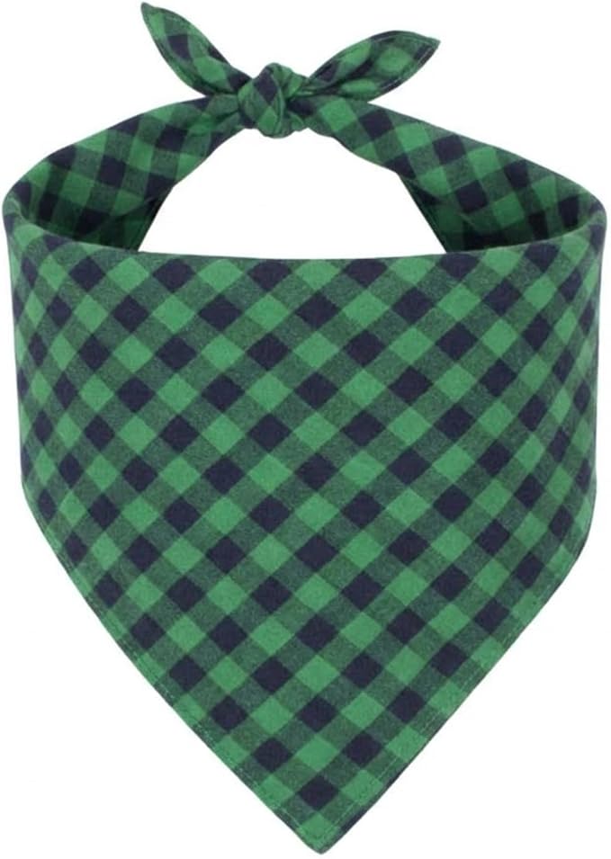Dog Bandanas 1 Pack; Cotton Linen Green Bandana Plaid for Large Dogs; Soft Breathable Dog Accessories; Dog Apparel & Accessories