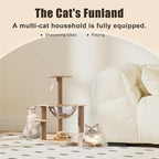 24.7in Large Cat Tree for Indoor Cats, Cat Tower with Sisal Scratching Posts, Cat Activity Center with Cat House, Interactive Teaser Balls, Sturdy Wood Cat Climbing Tower for Kittens&Adult Cats, Beige