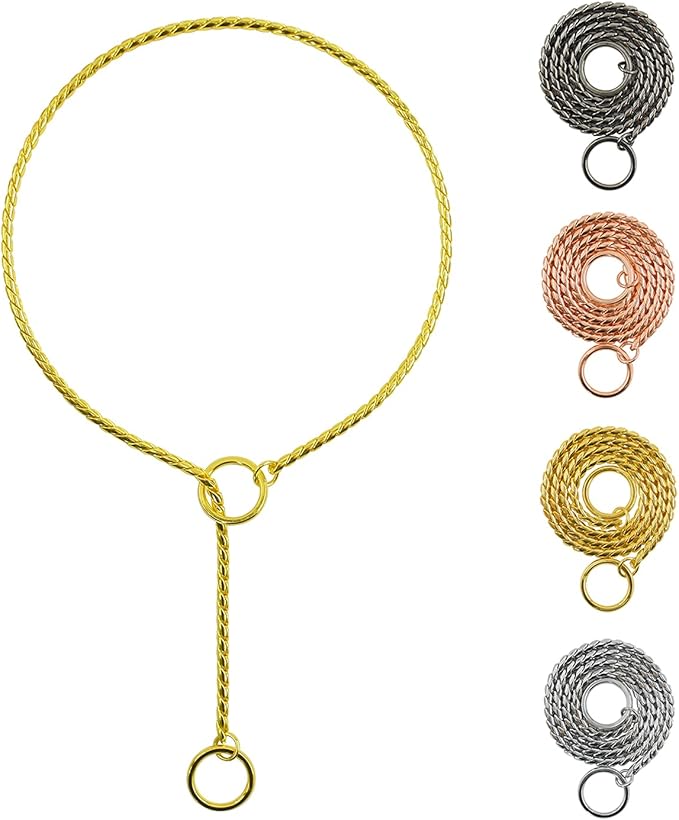 Heavy Duty Dog Choke Collar Slip Chain Snake Collar Plating Anti-Rust Dog Training Collars for Small Large Dogs Black/Gold/Silver/Rose Gold 15.5in-29.5in