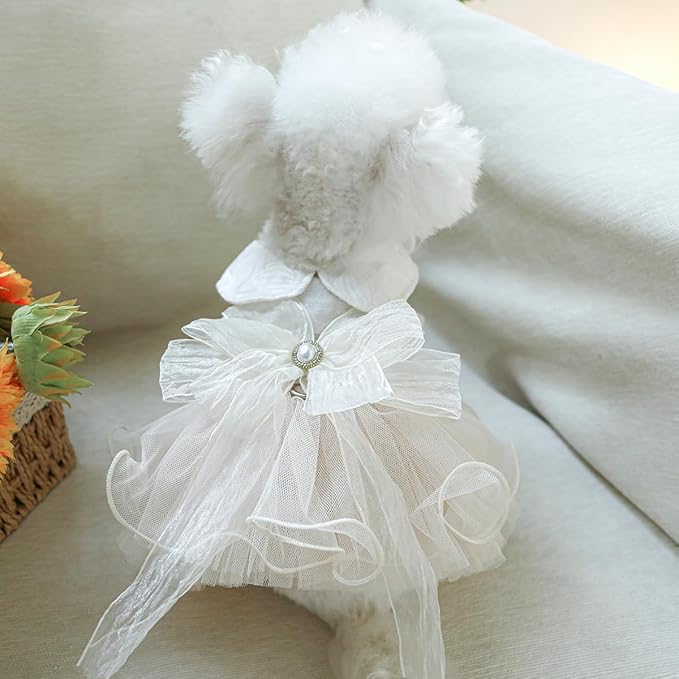 Furbabycare® Elegant Sweet Fashion Puppy Dog Blingbling Princess Skirt Pet Dog Lace Cake Camisole Tutu Dress G-White X-Small
