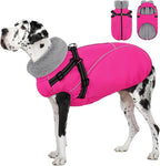 AOFITEE Dog Coat for Large Dogs, Waterproof Dog Jacket Winter with Harness Built in, Warm Fleece Pet Puffer Jacket with Zipper, Cold Weather Coats for Dogs, Reflective Pet Snowsuit, Pink XXL