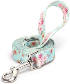 Dog Collar with Leash Airtag Holder Case Set - Dog Collars for Male Female Boy Girl Puppy X-Small Small Medium Large Dogs Walking Running Training - Lily Flower/XS