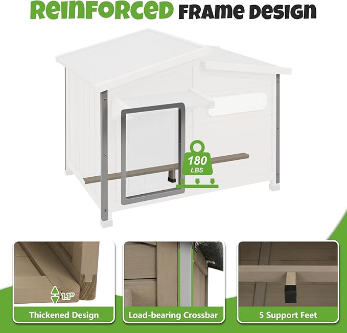 Large Outdoor Wooden Dog House, Weatherproof Dog Houses with Adjustable Vent Windows, Alloy Chew-Resistant Frame, Removable Floor for Medium & Large Dogs, (34" L x 22" W x 25.9" H)