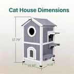 GEGURI Outdoor Cat House Winter-Proof, Two-Story Insulated Cat Shelter for Feral Cats with Thermal Layer, Removable Roof, Balcony & Escape Door, Weatherproof & Warm Shelter for Cats