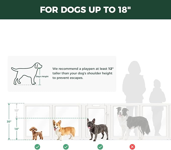FXW AuraSpace Acrylic Indoor Dog Playpen for Small and Medium Dogs, 30 Inch, 12 Panels, White