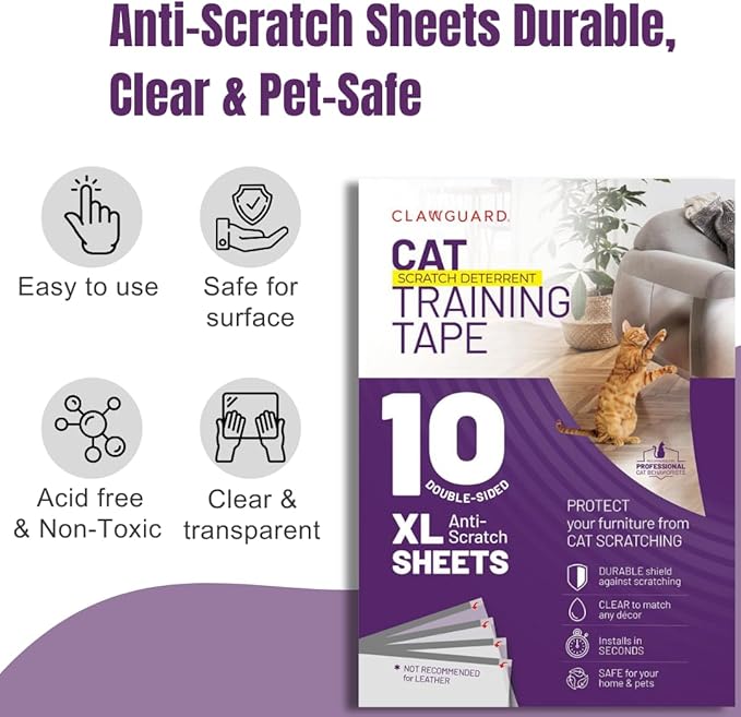 CLAWGUARD Cat Training Tape Sheets – 10 XL (17x11.5 in) Double-Sided Anti Scratch Shields – Cat Scratch Furniture Protector for Sofa, Couch & Surfaces
