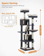 PEQULTI 71'' Cat Tree for Indoor Cats with Big Hammock, Tall Cat Tower for Large Cats with 2 Cat Condo, 2 Soft Top Perch, Scratching Posts and Pad, Dark Grey